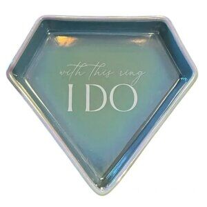 I Do Iridescent Blue Diamond-Shaped Ring Dish 5”